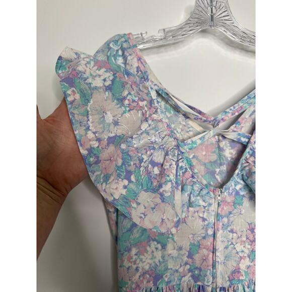 Vintage Lerner Pastel Floral Ruffle Midi Dress Made in USA cottagecore medium - Picture 10 of 14